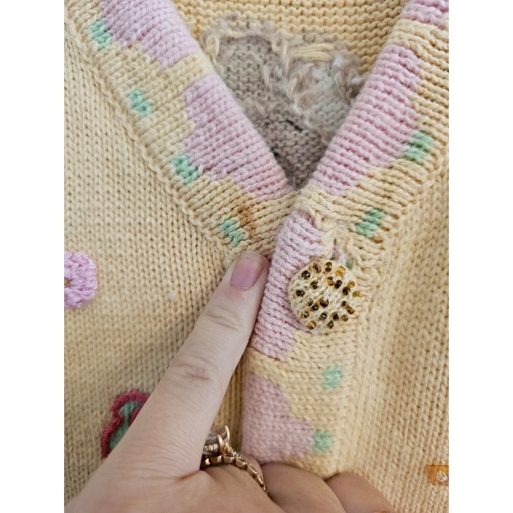 Storybook Knits Lhasa Apso Dog Cardigan Sweater grandmacore Embroidered medium - Picture 7 of 11